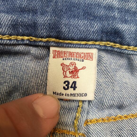 True Religion Jeans Womens 34 Blue Stretch Denim Light Wash Whiskered Zip Fly - Picture 3 of 11